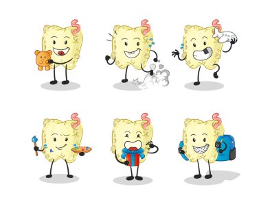 Diş çürüğü çocuk grubu karakteri. çizgi film maskotu vektörü