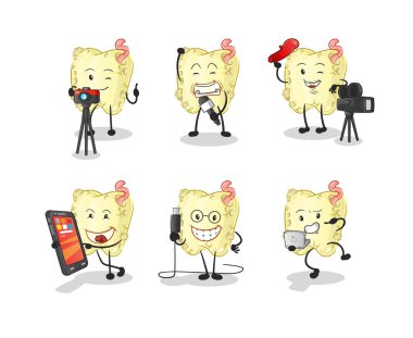 Diş çürütme teknolojisi grubu karakteri. çizgi film maskotu vektörü