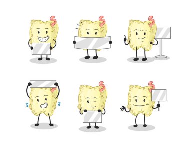 Diş çürüğü grup karakterini tutuyor. maskot vektörü