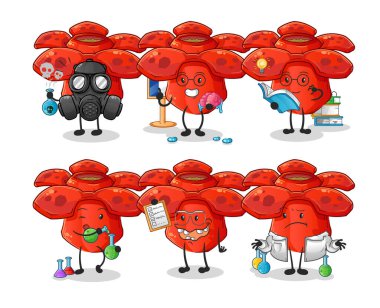 Rafflesia arnoldii bilim adamı grup karakteri. çizgi film maskotu vektörü