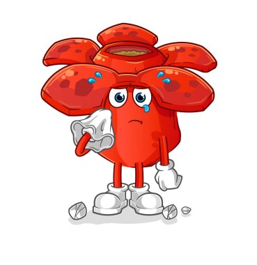 Rafflesia arnoldii bir mendille ağlar. çizgi film maskotu vektörü