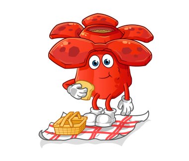 Rafflesia Arnoldii piknik karikatüründe. çizgi film maskotu vektörü