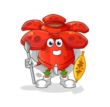 Rafflesia Arnoldii Afrikalı kabile savaşçı maskotu. çizgi film vektörü