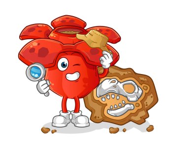 Fosil maskotlu Rafflesia arnoldii arkeologlar. çizgi film vektörü