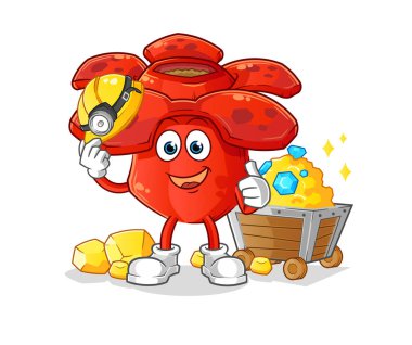 Altın karakterli Rafflesia Arnoldii madencisi. çizgi film maskotu vektörü