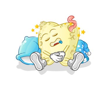 Diş çürüğü uyuyan karakter. çizgi film maskotu vektörü