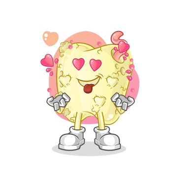 Diş çürüğü aşk vektörü. çizgi film karakteri