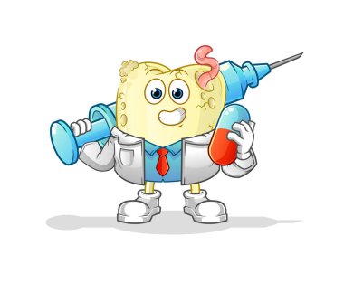 Diş çürüğü doktoru elinde ilaç ve iğne tutuyor.