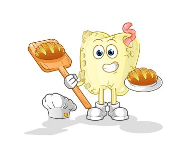 Diş çürütücü fırıncı ve ekmek. çizgi film maskotu vektörü