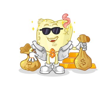 Diş çürüğü zengin bir karakterdir. çizgi film maskotu vektörü