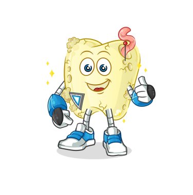 Diş çürüyen robot karakter. çizgi film maskotu vektörü