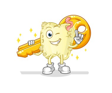 Diş çürüğü anahtar maskotu taşır. çizgi film vektörü