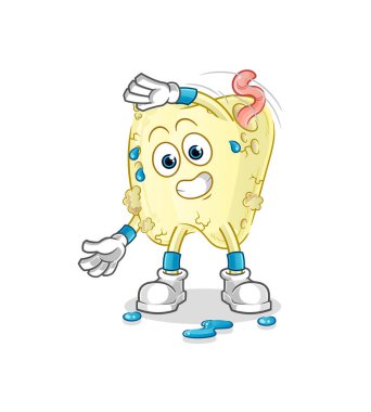 Diş çürüğü germe karakteri. çizgi film maskotu vektörü