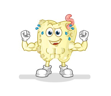 Diş çürüğü kas çizgi filmi. çizgi film maskotu vektörü