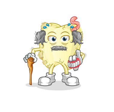 Diş çürüğü, beyaz saçlı yaşlı adam. karakter vektörü