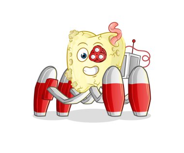 Diş çürümesi gelecekteki robot vektörü. çizgi film karakteri