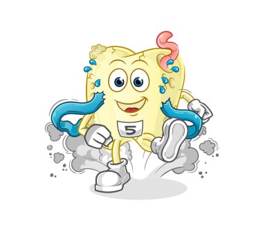 Diş çürüğü koşucu karakteri. çizgi film maskotu vektörü