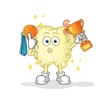 Diş çürüğü kazananı trophie ile. çizgi film karakteri