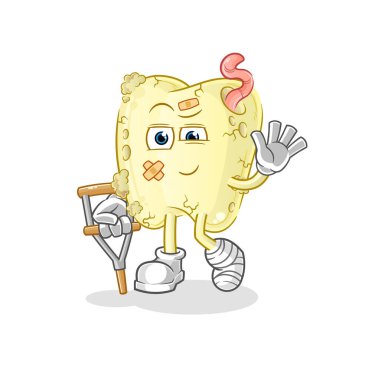 Topallayan bir sopayla diş çürüğü. çizgi film maskotu vektörü