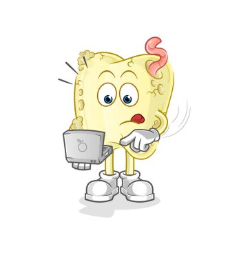 Dizüstü bilgisayar maskotuyla diş çürüğü. çizgi film vektörü