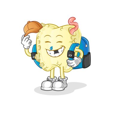 Diş çürüğü okul vektörüne gidiyor. çizgi film karakteri