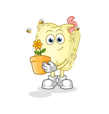 Bir saksıyla diş çürür. karakter vektörü