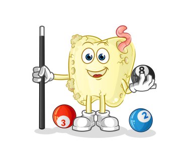 Diş çürüğü bilardo karakterini canlandırır. çizgi film maskotu vektörü