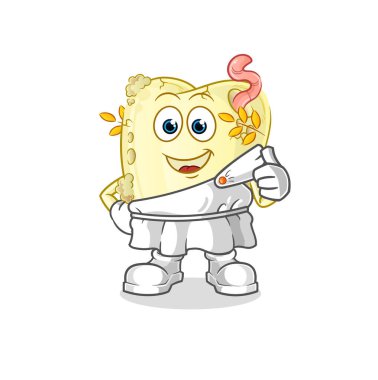 Yunan giysileriyle çürümüş diş. çizgi film maskotu vektörü