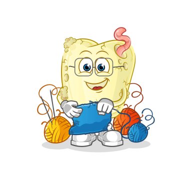 Diş çürüğü terzi maskotu. çizgi film vektörü