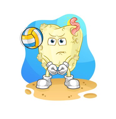 Diş çürüğü voleybol maskotu. çizgi film vektörü