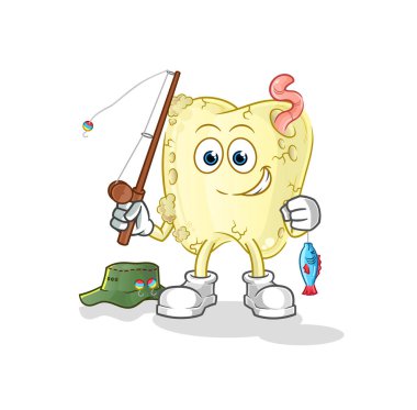 Diş çürüğü, balıkçı illüstrasyonu. karakter vektörü