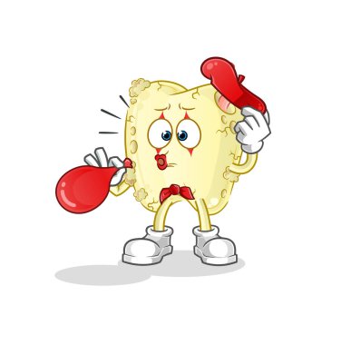 Diş çürüğü pandomim balonu şişiriyor. çizgi film maskotu vektörü