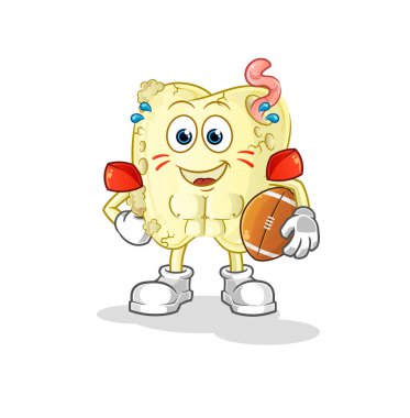 Rugby oynarken diş çürüğü. çizgi film maskotu vektörü