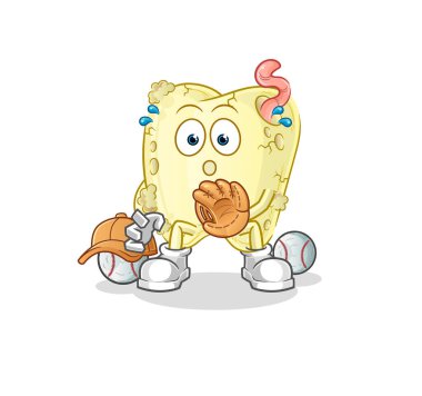 Diş çürüğü beyzbol yakalayıcı çizgi filmi. çizgi film maskotu vektörü