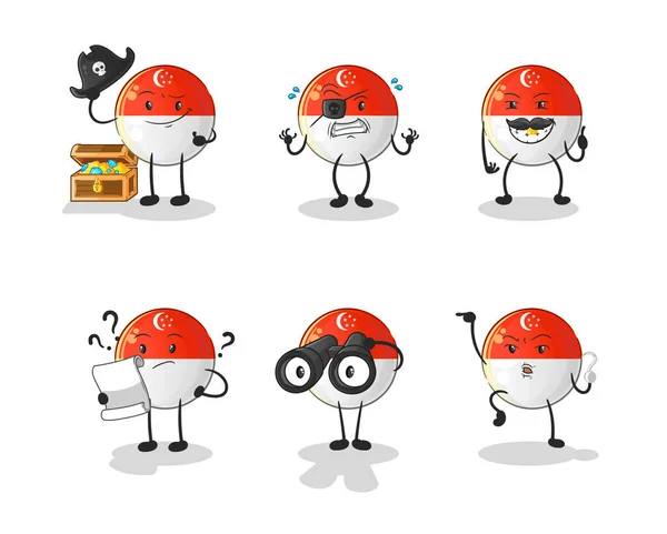 Singapore Flag Pirate Group Character Cartoon Mascot Vector — Stock Vector