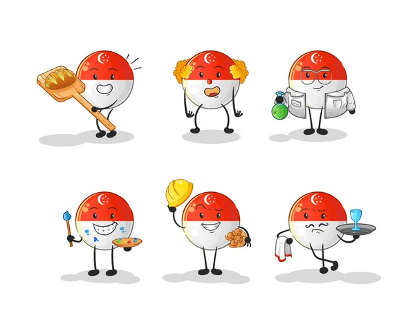 Singapore Flag Profession Set Character Cartoon Mascot Vector — Stock Vector