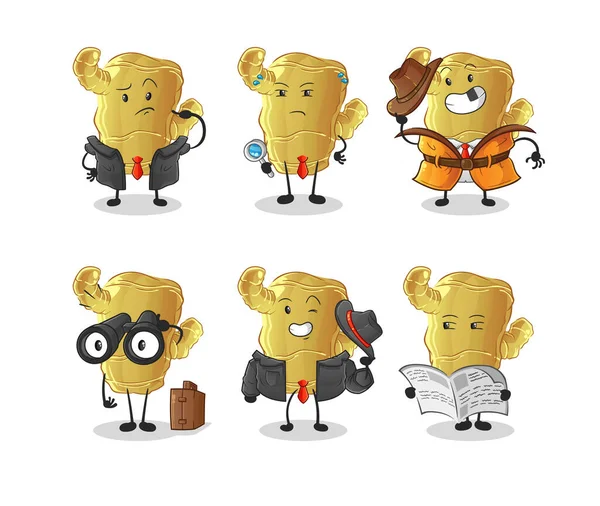 Ginger Detective Group Character Cartoon Mascot Vector — Stock Vector