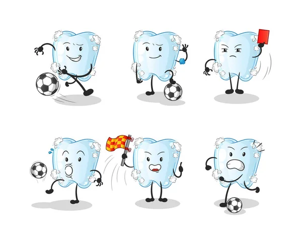 Diente Con Carácter Grupo Fútbol Espuma Vector Mascota Dibujos Animados — Vector de stock