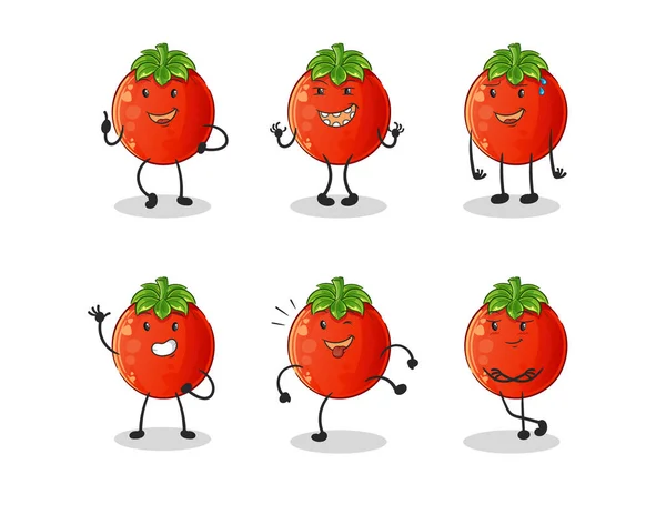 Tomato Happy Set Character Cartoon Mascot Vector — Stock Vector