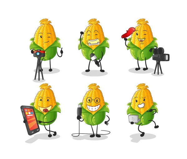 Corn Technology Group Character Cartoon Mascot Vector — Stock Vector