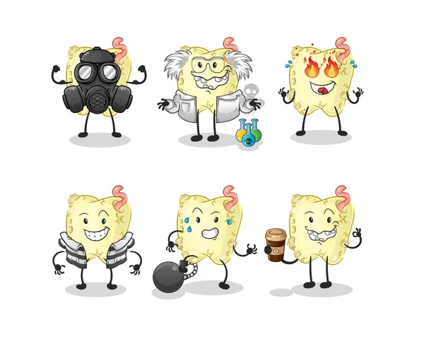 Tooth Decay Villain Group Character Cartoon Mascot Vector — Stock Vector