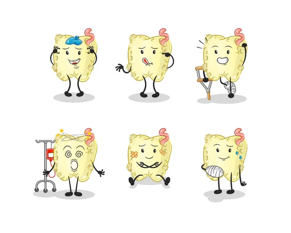 Tooth Decay Sick Group Character Cartoon Mascot Vector — Stock Vector
