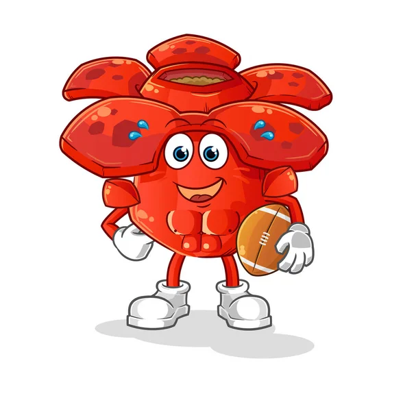 Rafflesia Arnoldii Playing Rugby Character 마스코트 — 스톡 벡터