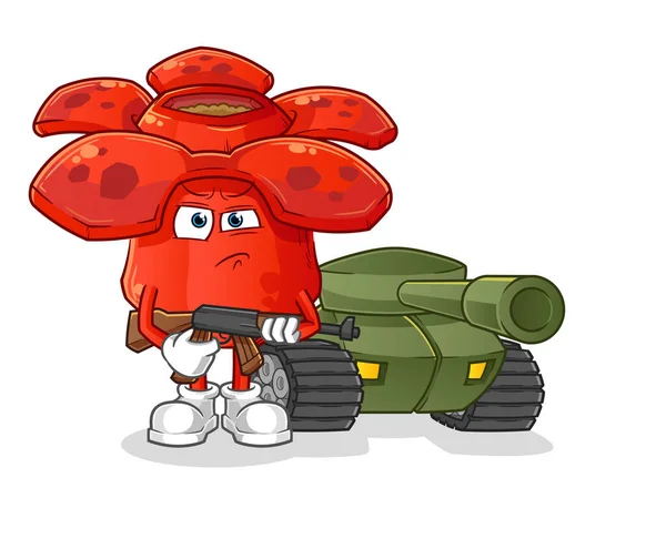 Rafflesia Arnoldii Στρατιώτης Χαρακτήρα Δεξαμενής Φορέας Μασκότ Κινουμένων Σχεδίων — Διανυσματικό Αρχείο