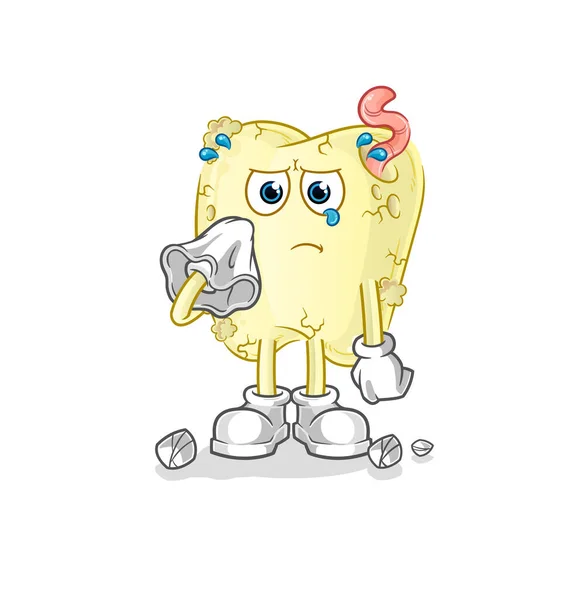 Llanto Caries Dental Con Pañuelo Vector Mascota Dibujos Animados — Vector de stock