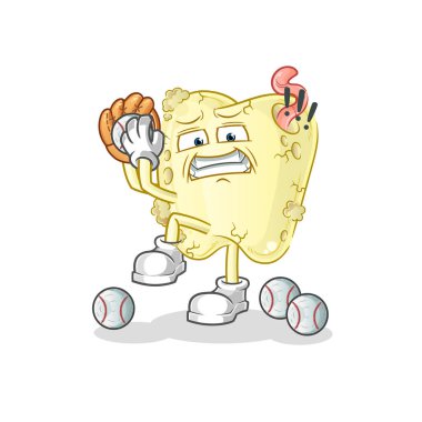 Diş çürüğü beysbol atıcısı çizgi filmi. çizgi film maskotu vektörü