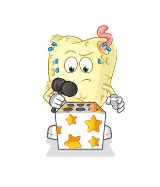 Diş çürüğü, bir köstebek maskotuna vuruyor. çizgi film vektörü