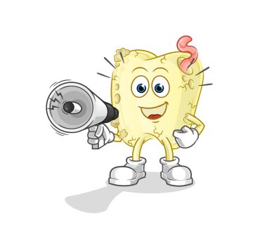 Diş çürüğü hoparlör vektörünü tutuyor. çizgi film karakteri