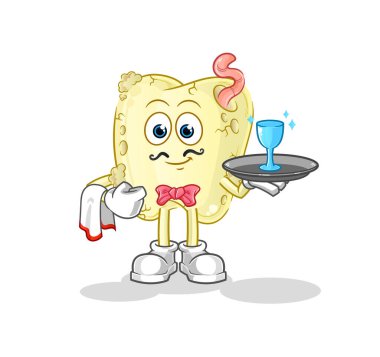 Diş çürüğü garson çizgi filmi. çizgi film maskotu vektörü