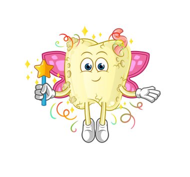 Diş çürüğü perisi kanatlı ve sopalı. çizgi film maskotu vektörü